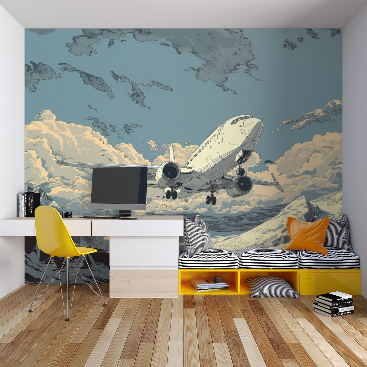 Vintage maritime wallpaper bringing warmth to a master bedroom