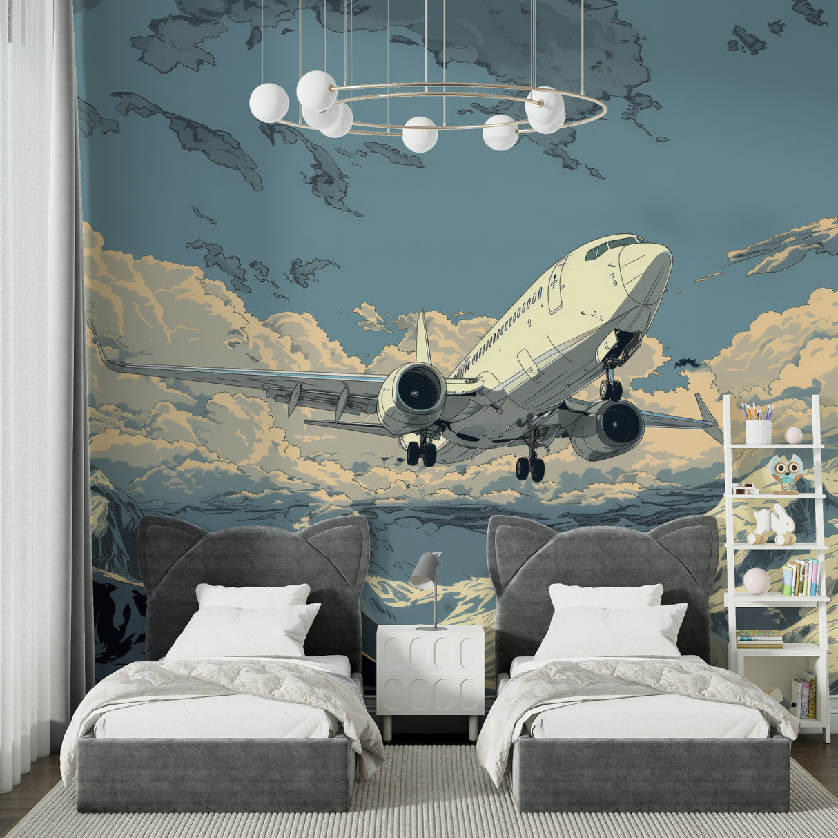 Sailing ship wall mural adding character to a coastal-style dining room