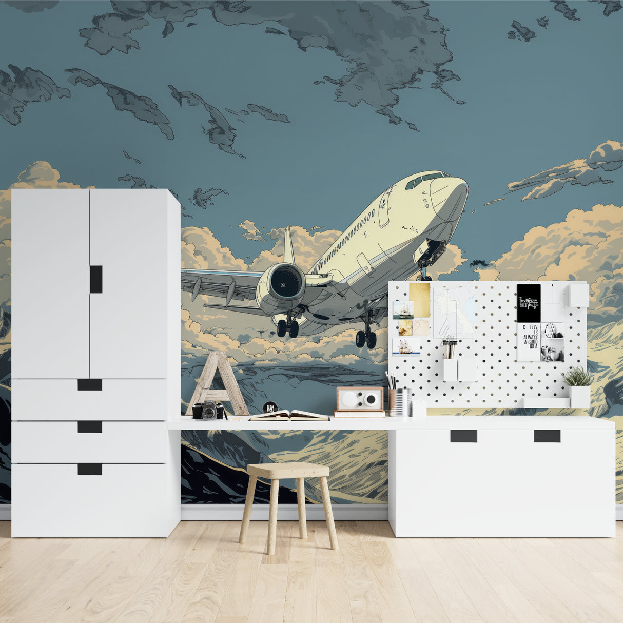 Nautical adventure wallpaper transforming a home office space