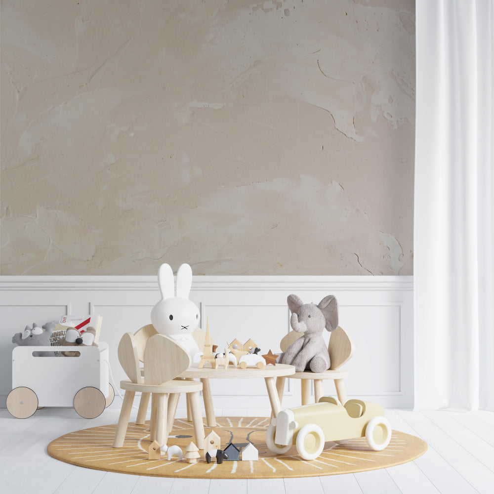 Neutral wall mural in dining room showcasing versatile beige tones
