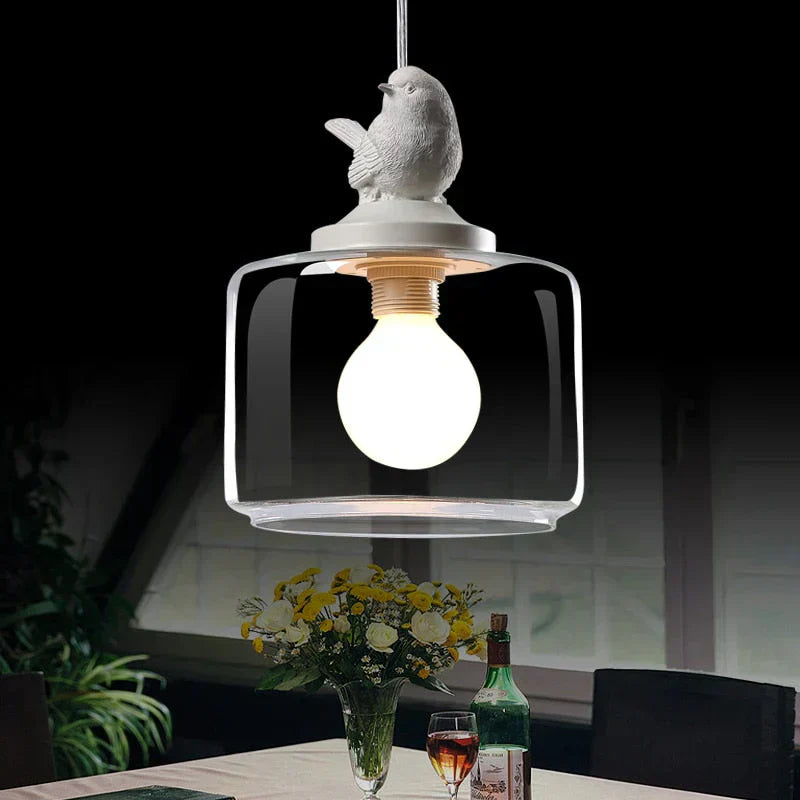 Modern Bird Pendant Light Glass Globe With Stone Accent - Product showcase