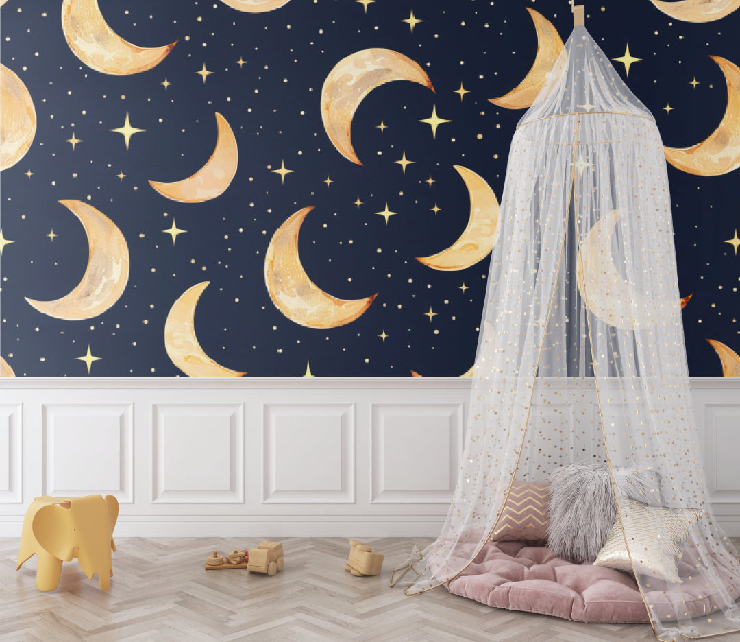 Stars and moon mural transforming a master bedroom into a peaceful sanctuary