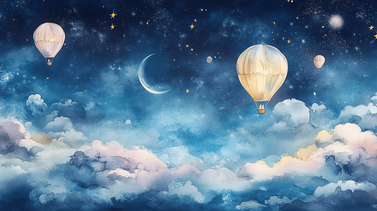 Night sky hot air balloon design file with detailed crescent moon and stars pattern