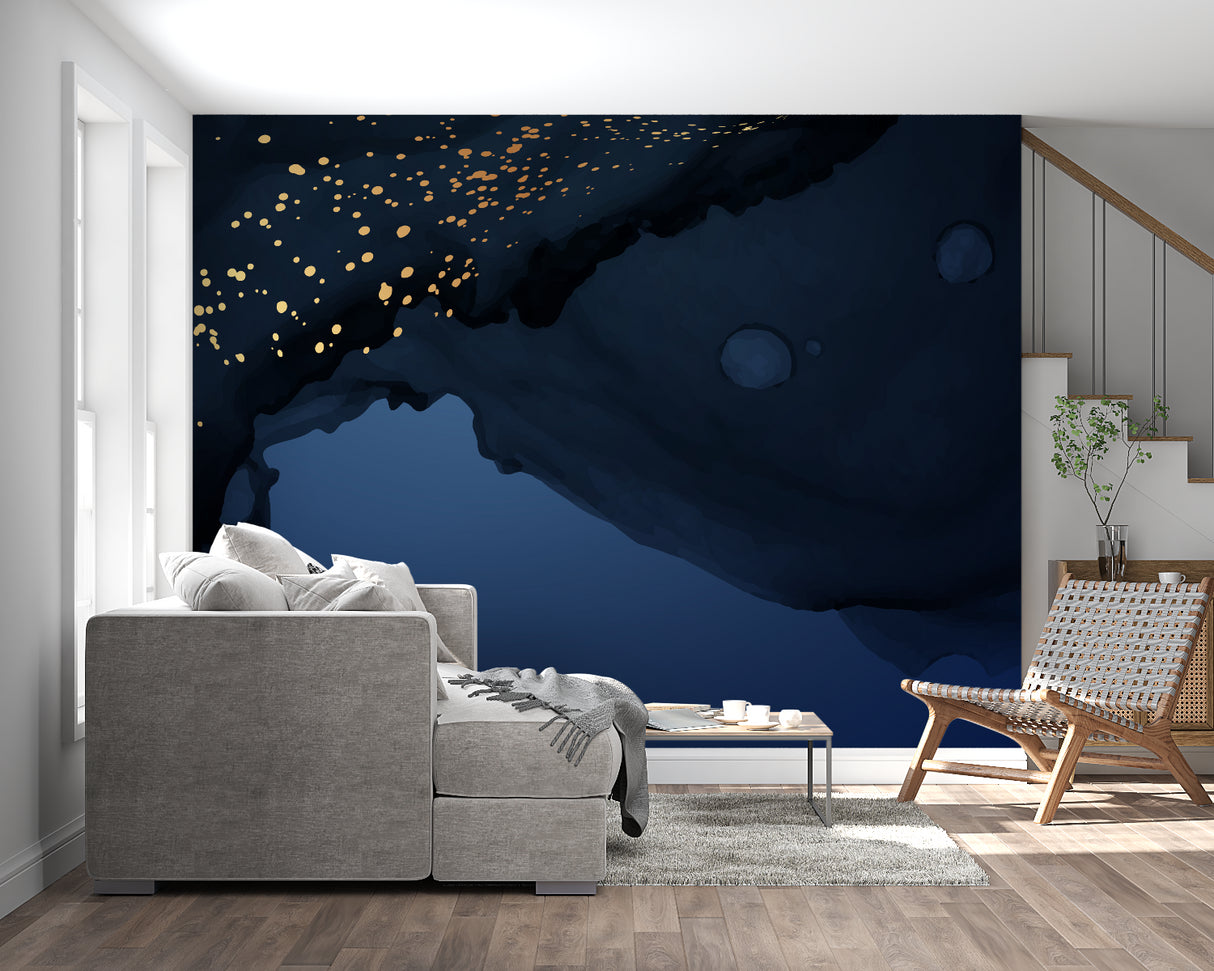 Night sky wallpaper transforming a home office with celestial beauty