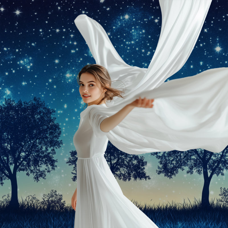 Starlit forest wall mural in a child's room with reading nook