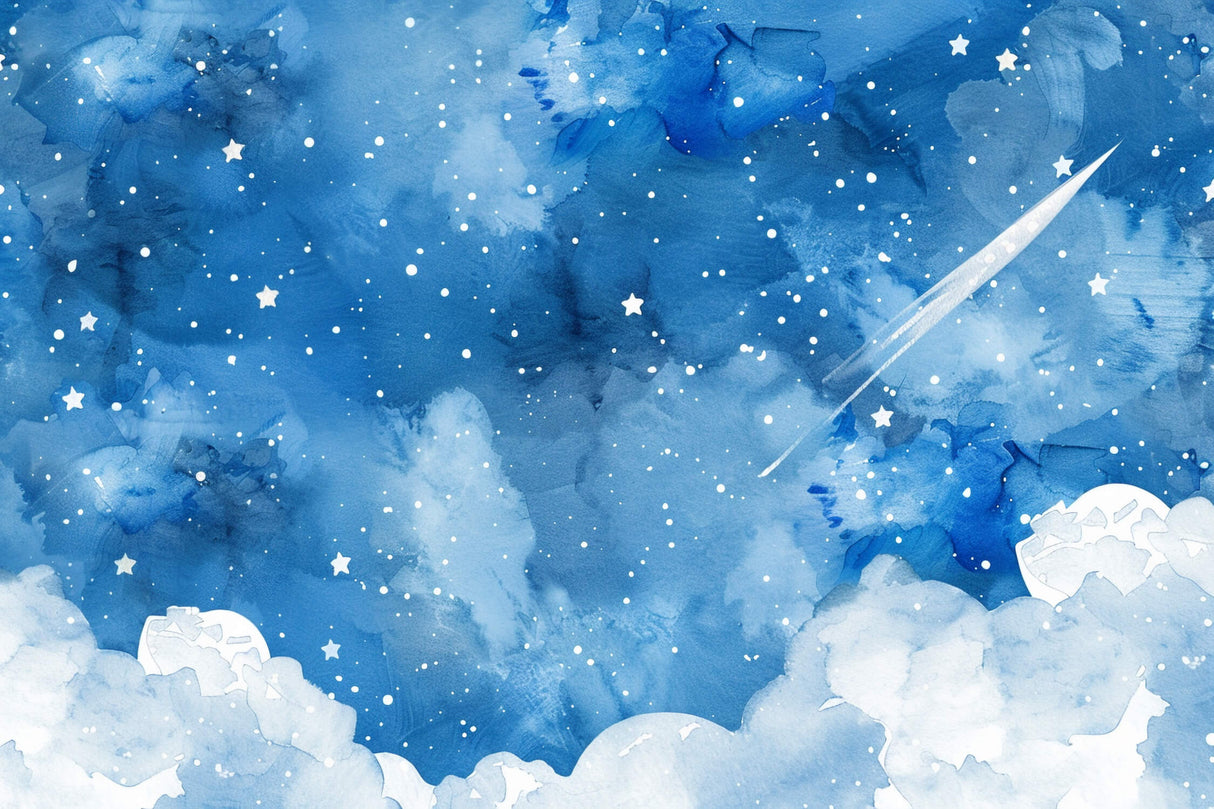 Watercolor night sky design file showing intricate star and cloud pattern