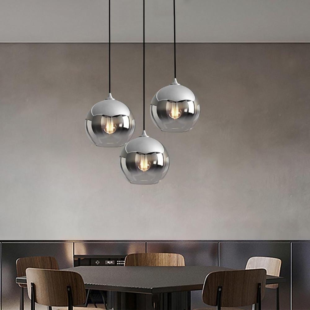 Modern Glass Pendant Light Smokey Globe Design - Detailed view