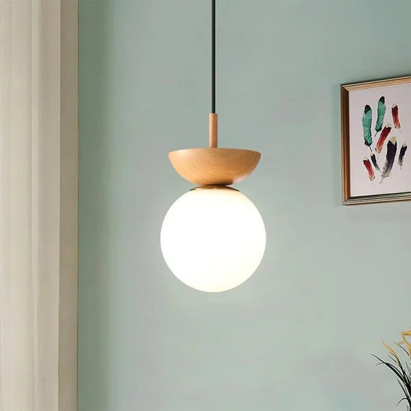 Nordic Pendant Light  Wood and Glass Semi-Dome Design - Product detail 5
