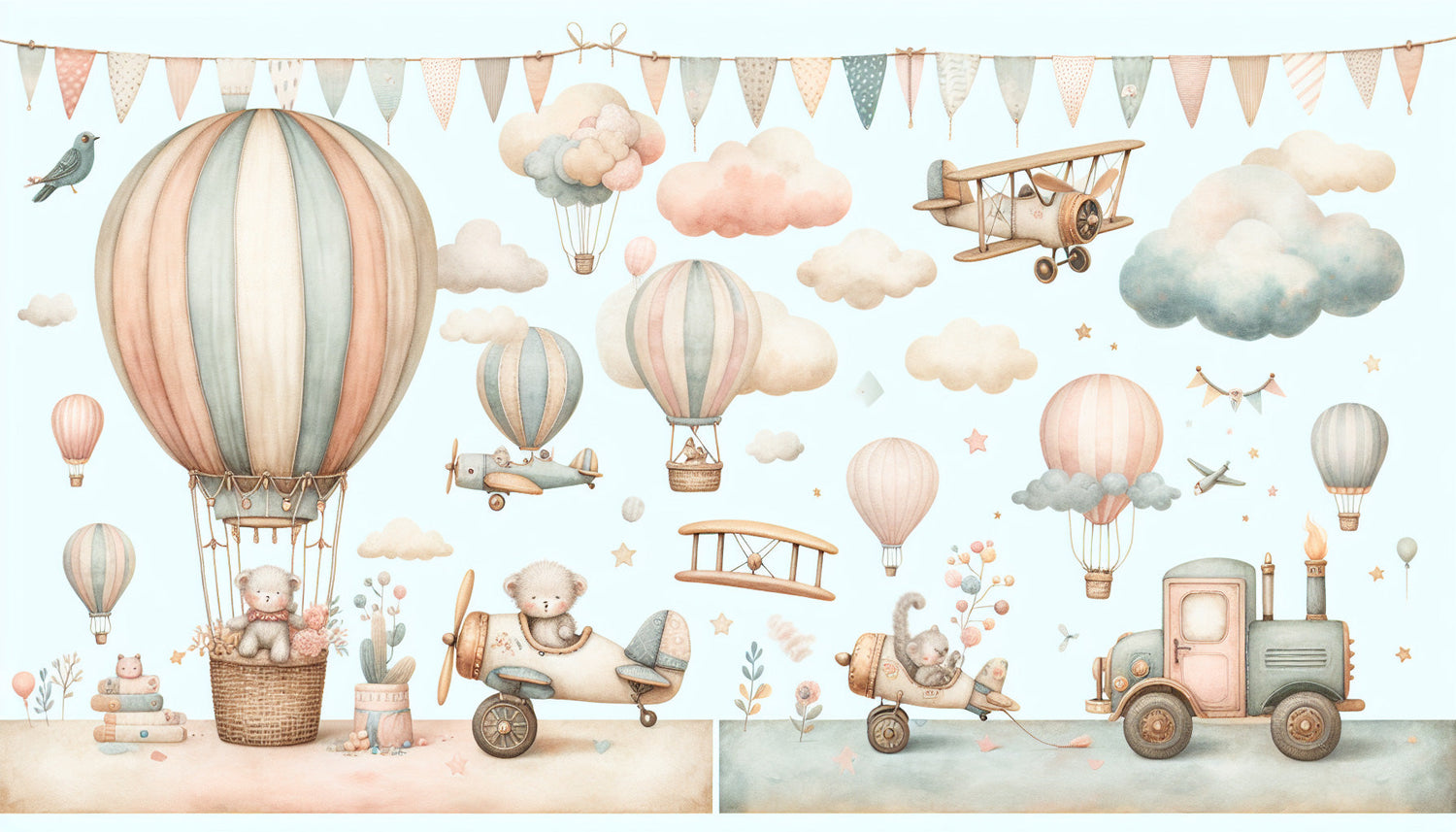 Hot air balloon and teddy bears design file showing full pattern detail