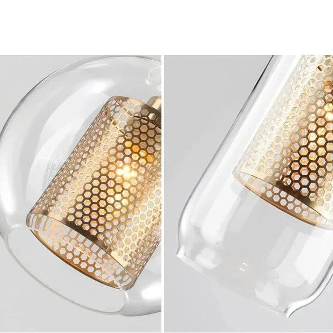 Modern Glass Pendant Light Gold Mesh Iron Shade - Product detail 10