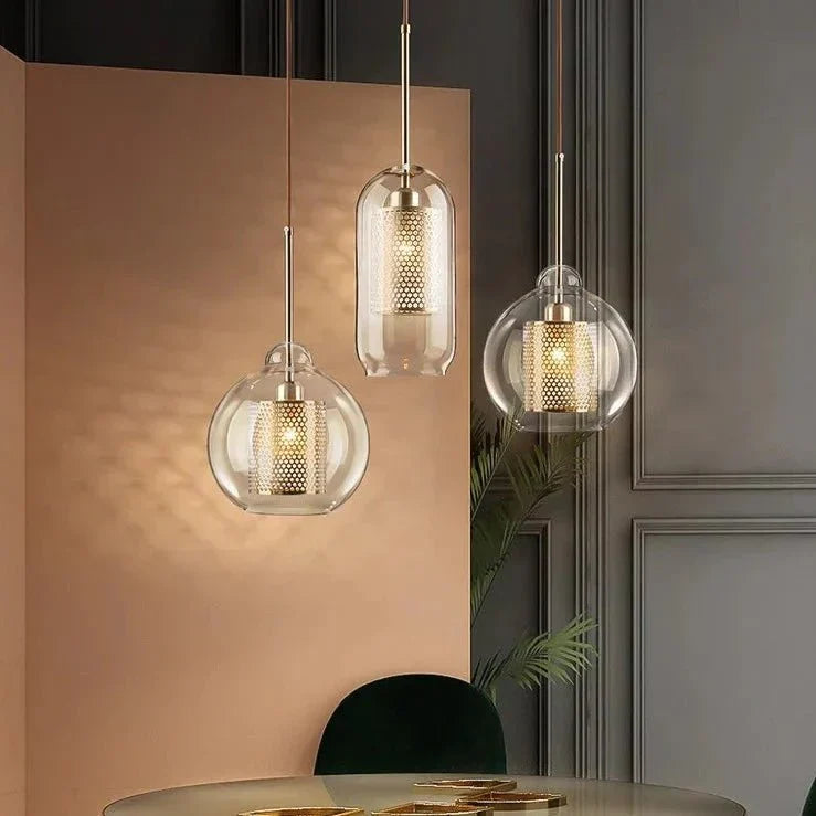 Modern Glass Pendant Light Gold Mesh Iron Shade - Product detail 6