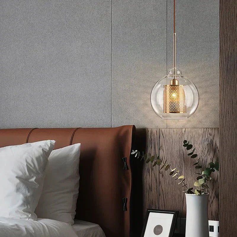 Modern Glass Pendant Light Gold Mesh Iron Shade - Product detail 4
