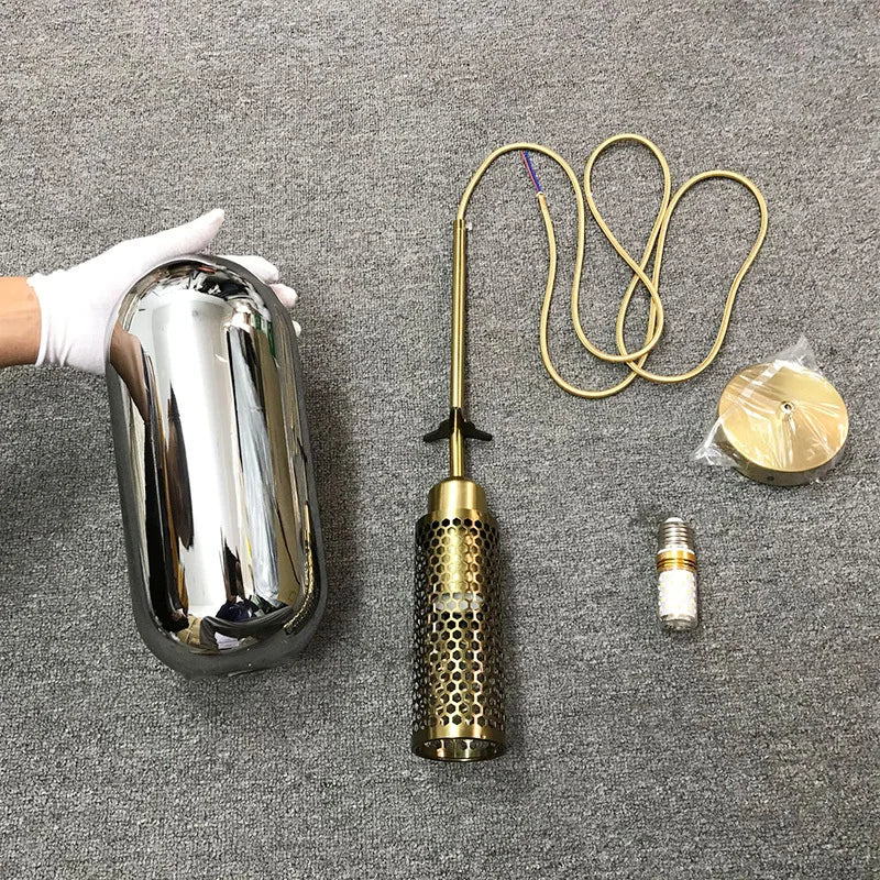 Modern Glass Pendant Light Gold Mesh Iron Shade - Product detail 8