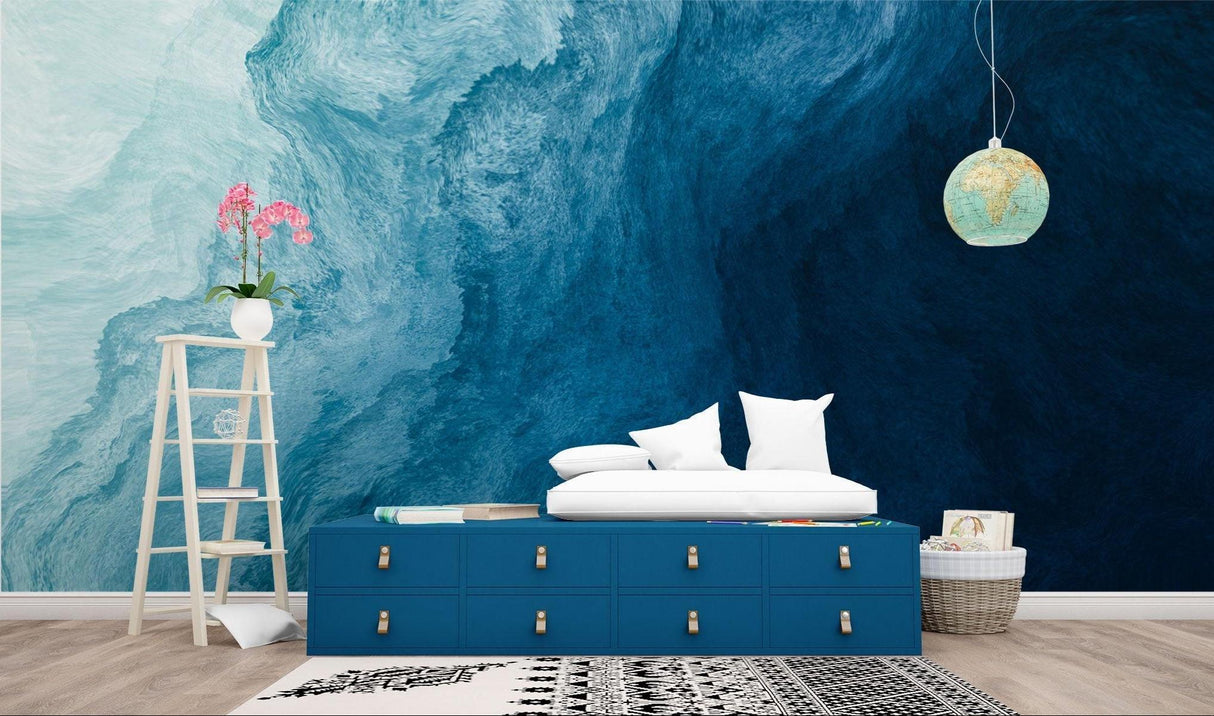 Wave pattern wallpaper showcased in a spa-like bathroom setting