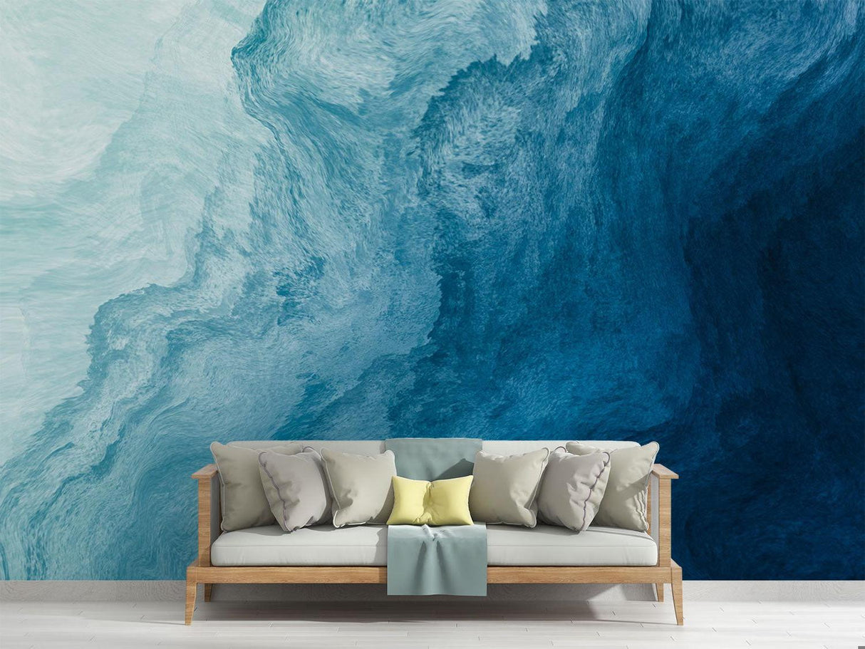 Abstract ocean mural making a statement in an elegant entrance hall