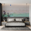 Ocean view wallpaper bringing coastal charm to a modern living room with natural light