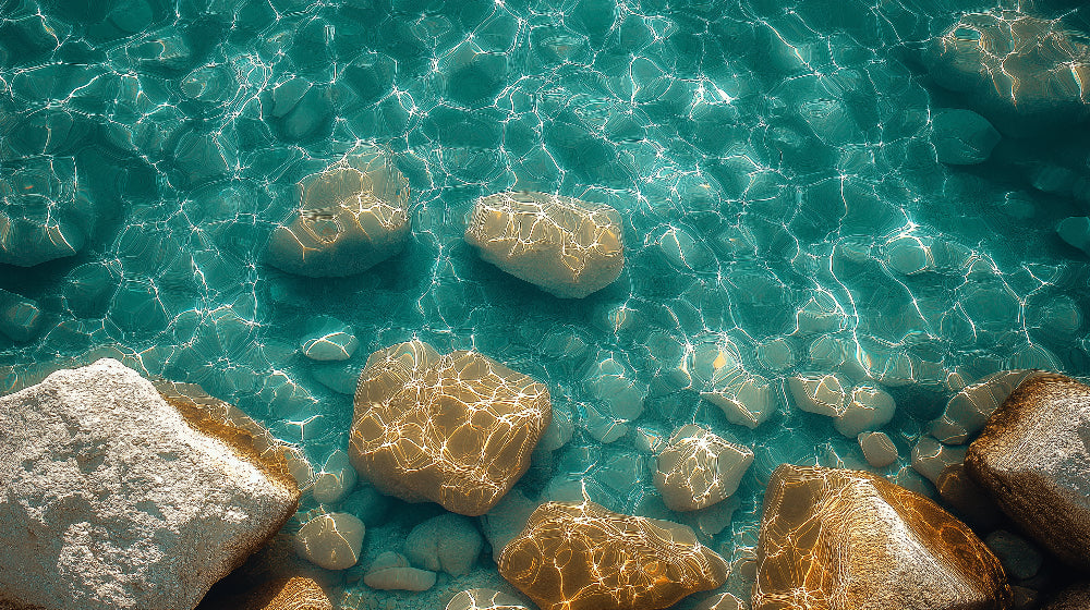 Ocean wallpaper design file showing aerial view of turquoise waters with golden rocks pattern