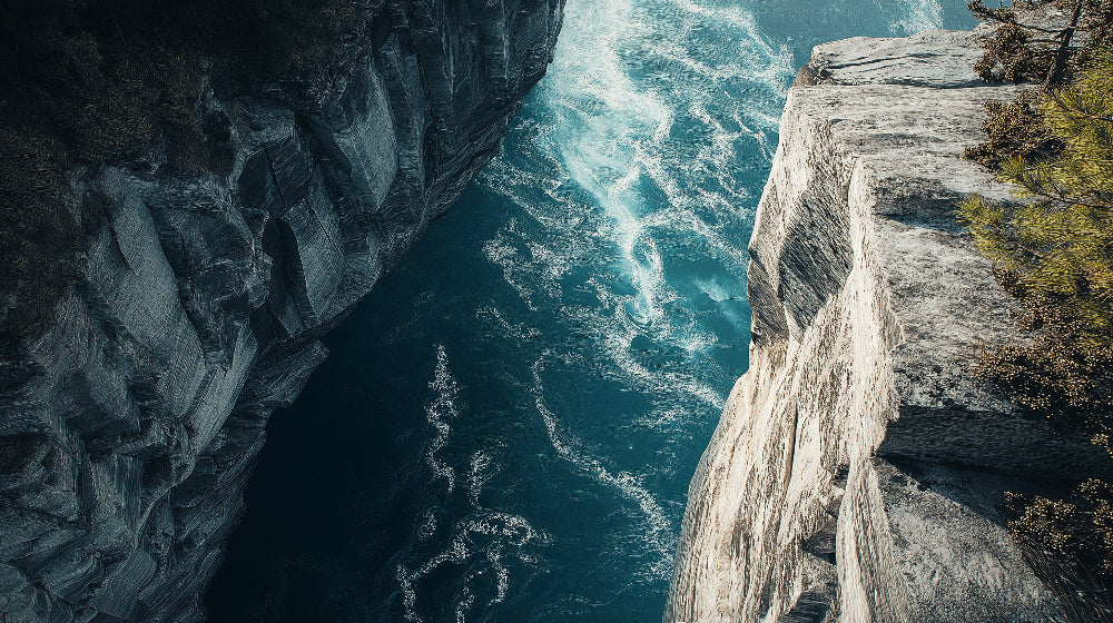 Ocean cliff wallpaper design file showing detailed turquoise waters and dramatic coastal formations