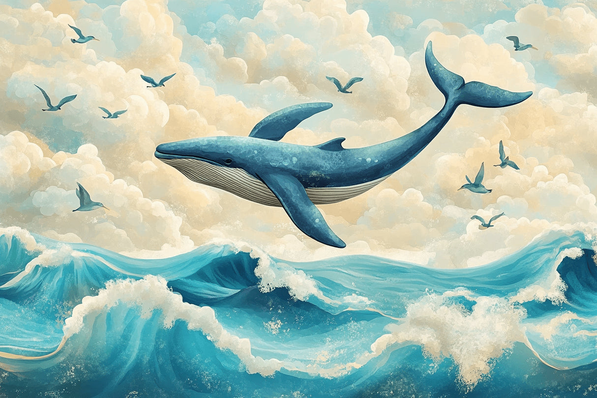 Flying whale and seabirds design file showing intricate pattern details and true colors
