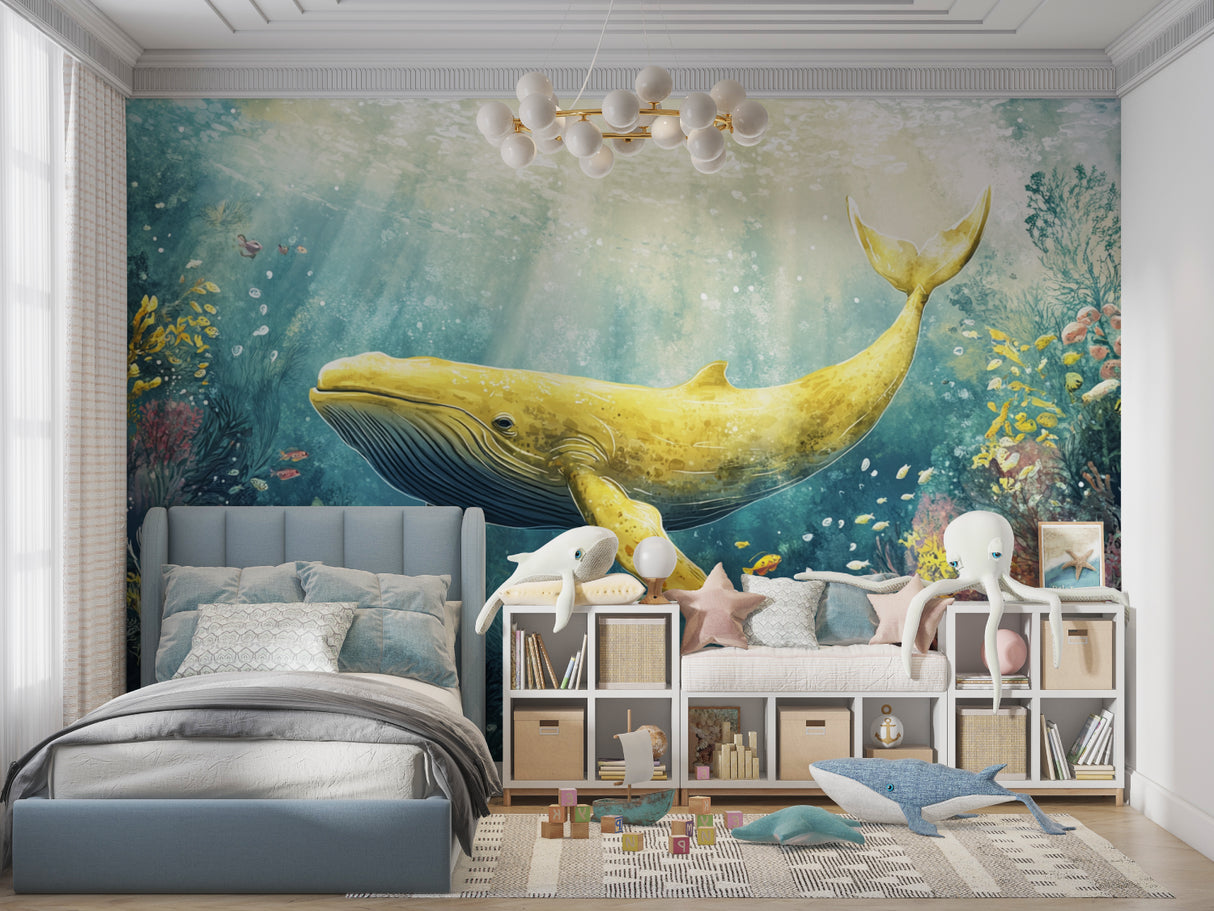 Marine Life Wallpaper transforming a bathroom into an underwater paradise