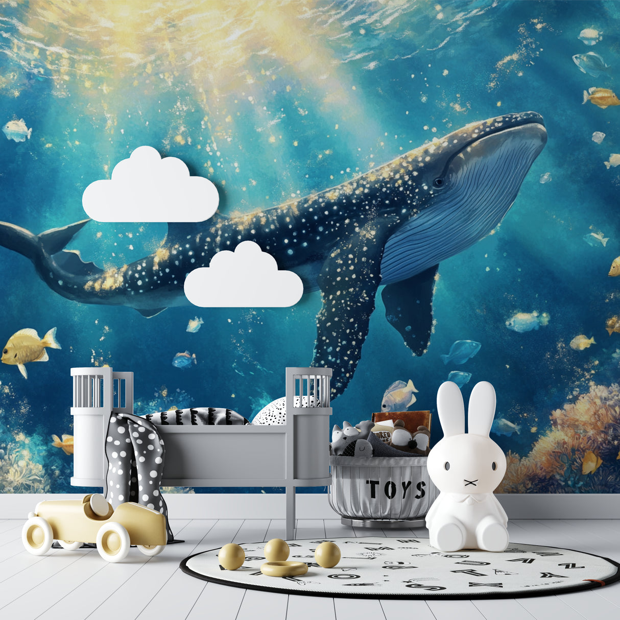 Ocean wallpaper bringing underwater magic to a bathroom setting