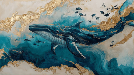 Ocean Whale Mural design file showing detailed turquoise waters and golden accents pattern