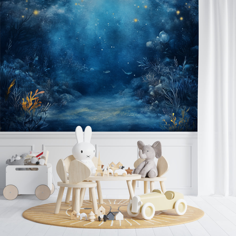 Ocean depth mural creating magical atmosphere in child's bedroom