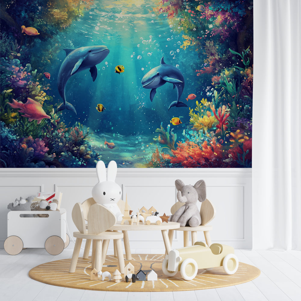Underwater mural transforming a bathroom into an ocean-inspired retreat