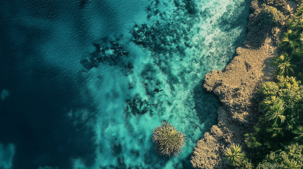 Aerial beach view wallpaper design file showing pristine turquoise waters and golden sand