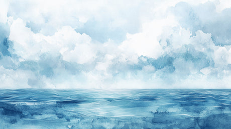 Ocean and clouds watercolor wallpaper design file showing full pattern detail