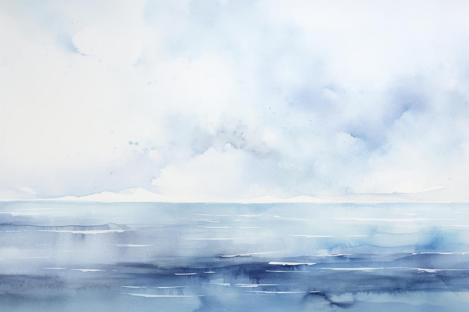 Design file showing detailed watercolor ocean and sky pattern with soft blue gradients