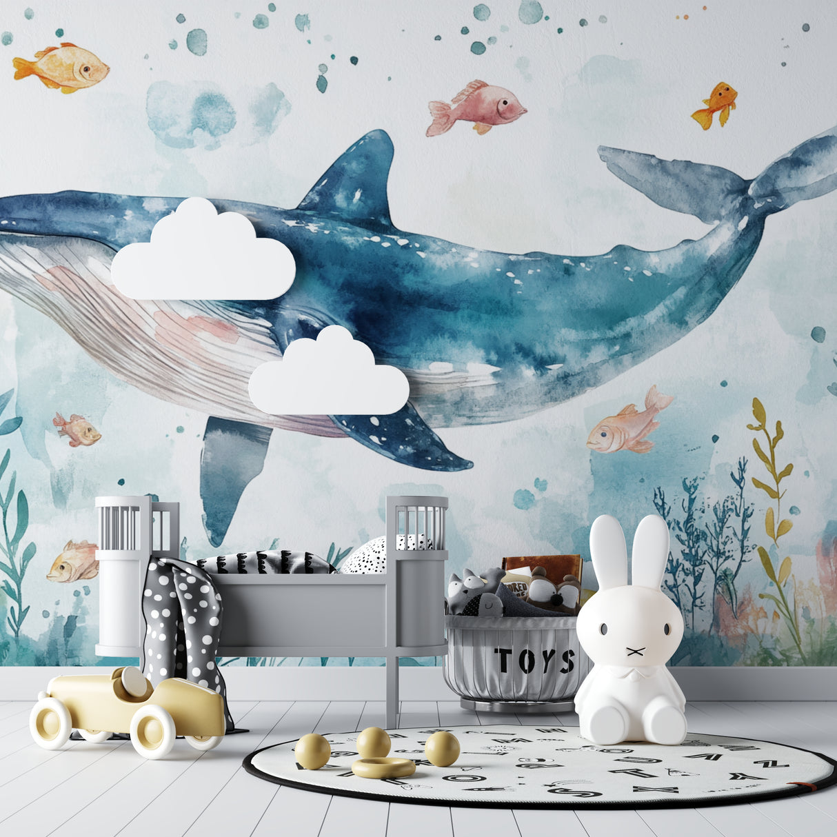 Underwater Mural creating depth in a small children's bedroom