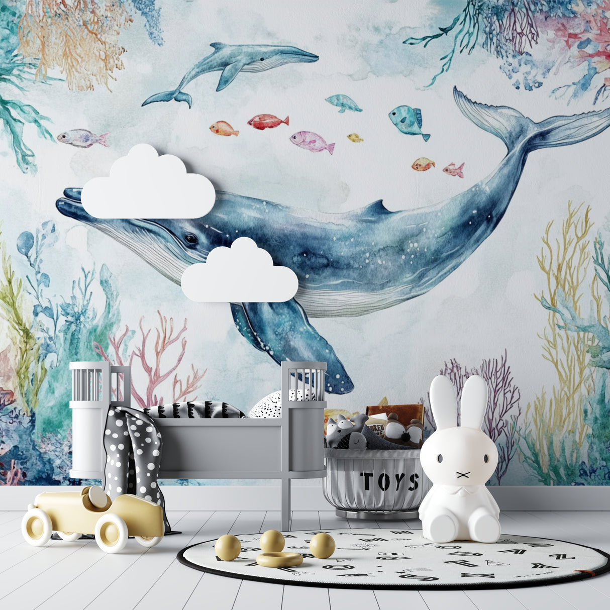 Ocean theme wallpaper transforming master bedroom wall
