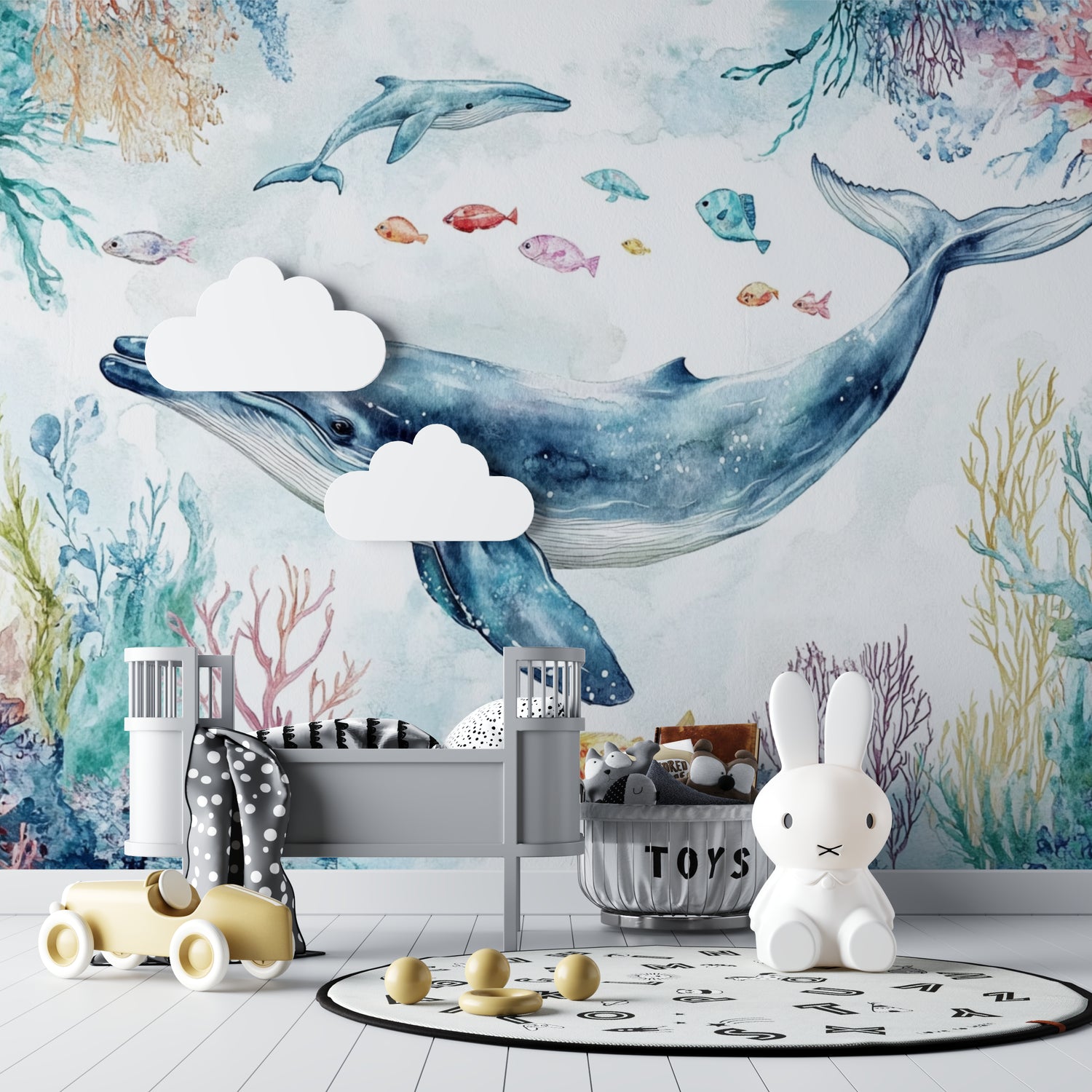 Ocean theme wallpaper transforming master bedroom wall