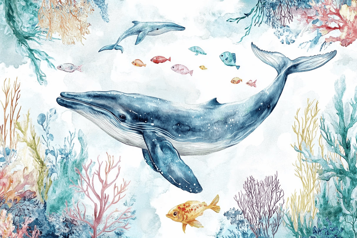 Watercolor whale and marine life design file showing intricate pattern details