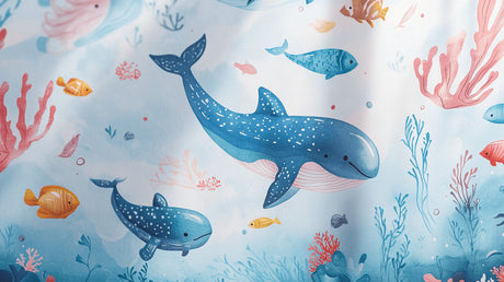 Watercolor ocean wallpaper design file showing detailed whales and fish pattern