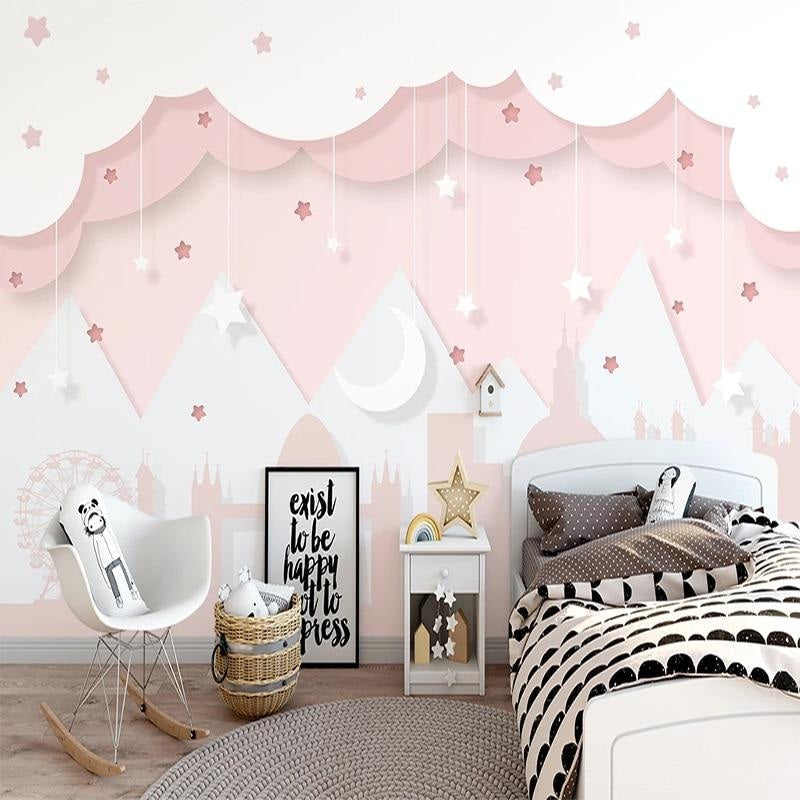 Ocean view window mural in modern living room creating depth and coastal atmosphere with sunset colors