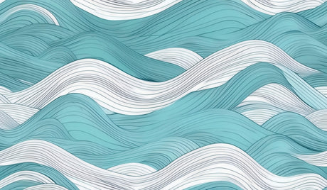 Design file showing detailed turquoise and white wave pattern with flowing lines