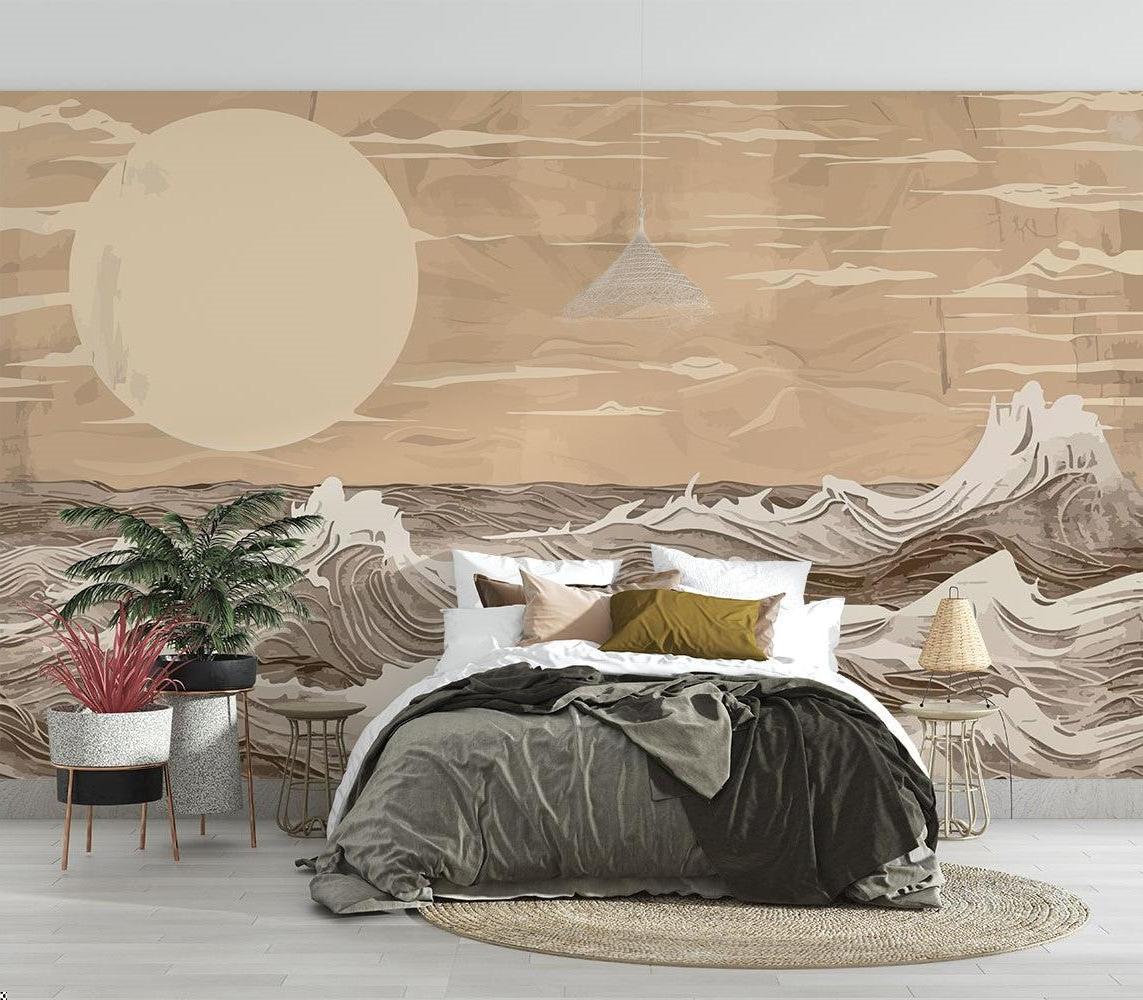 Minimalist wave design transforming a dining room with soft beige tones