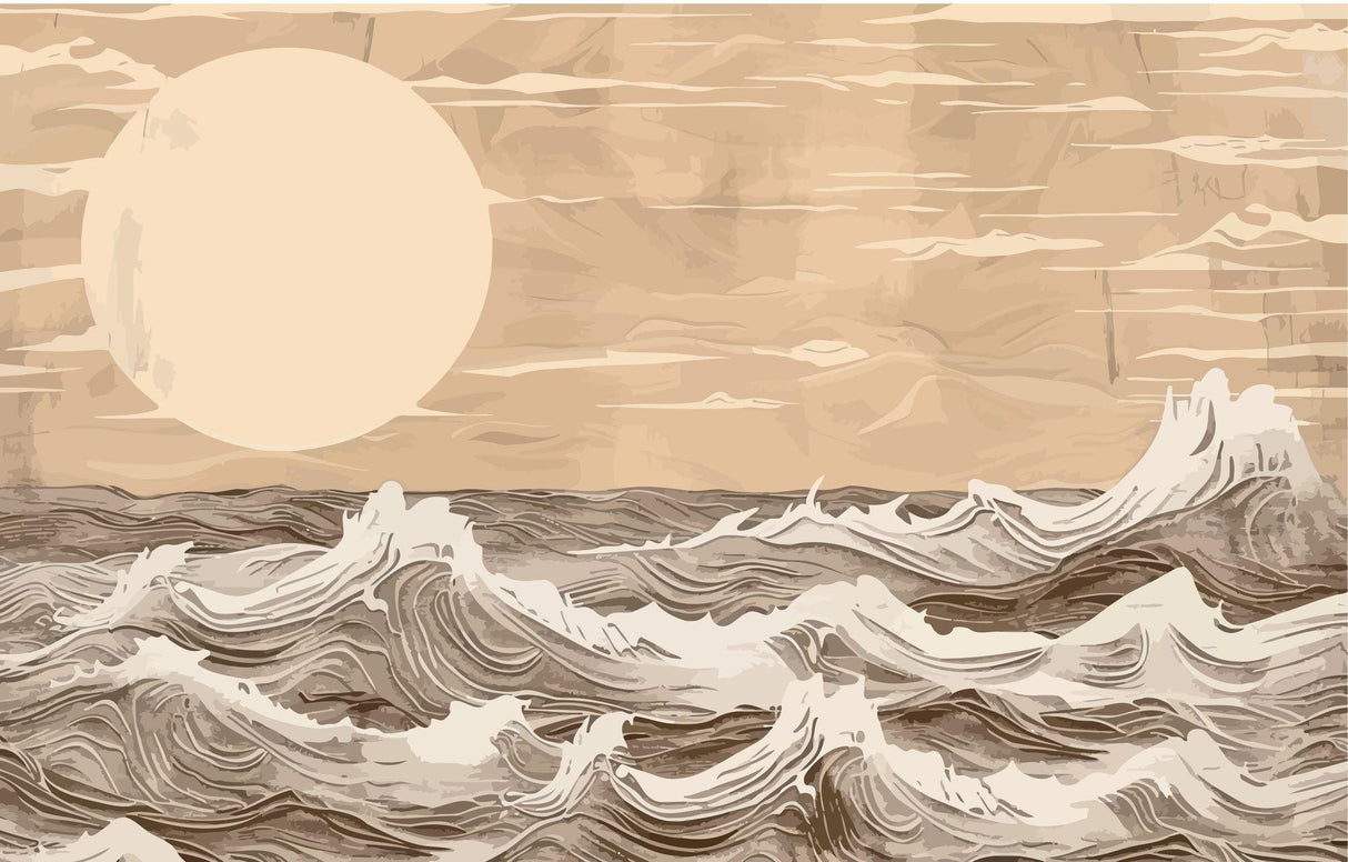 Design file showing the elegant flow of minimalist ocean waves pattern in beige