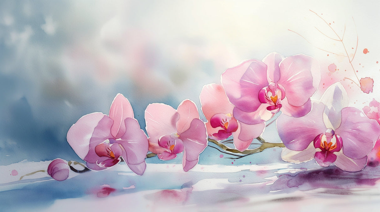Watercolor Pink Orchids design file showing detailed floral pattern and soft color transitions