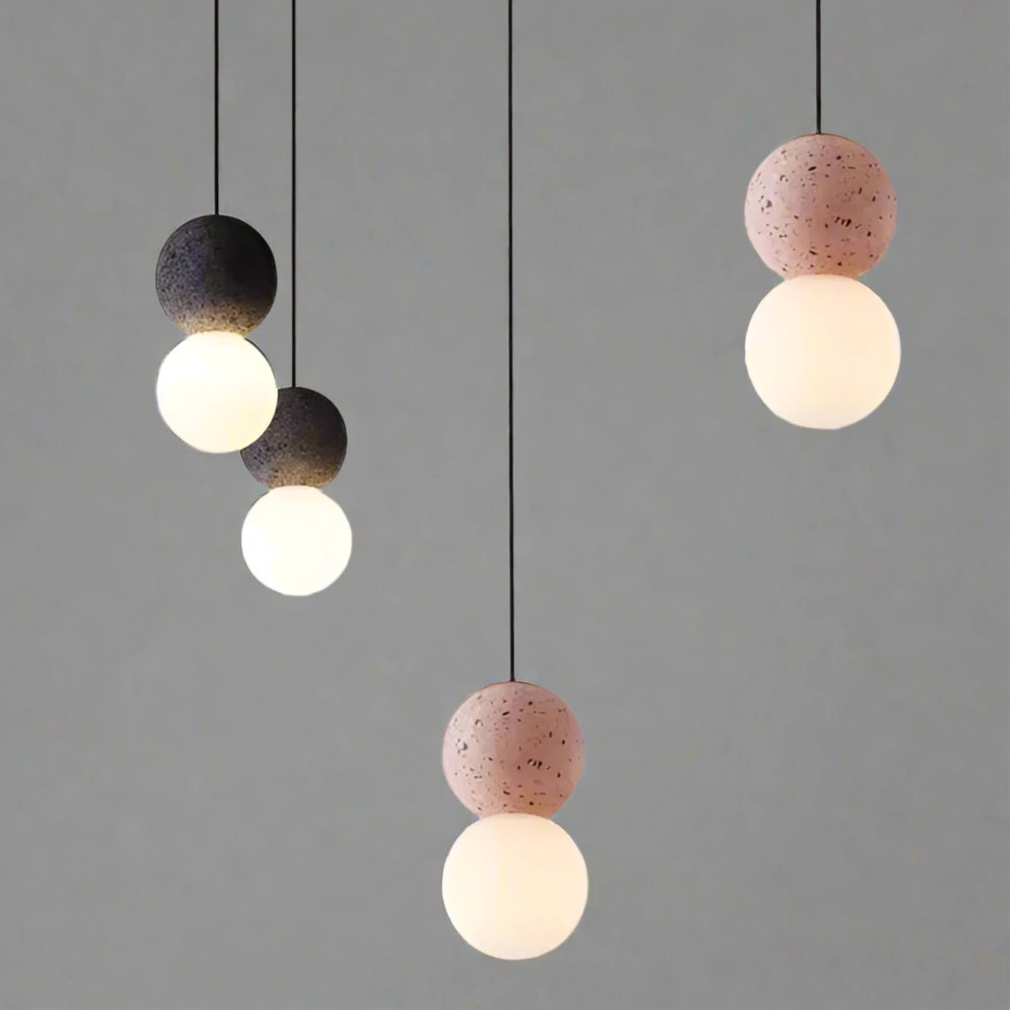 Minimalist Pendant Light Volcanic Rock Glass Sphere Design - Detailed view