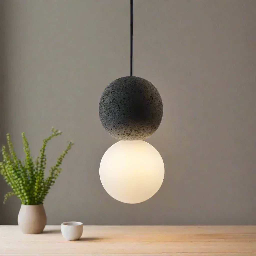 Minimalist Pendant Light Volcanic Rock Glass Sphere Design - Product example