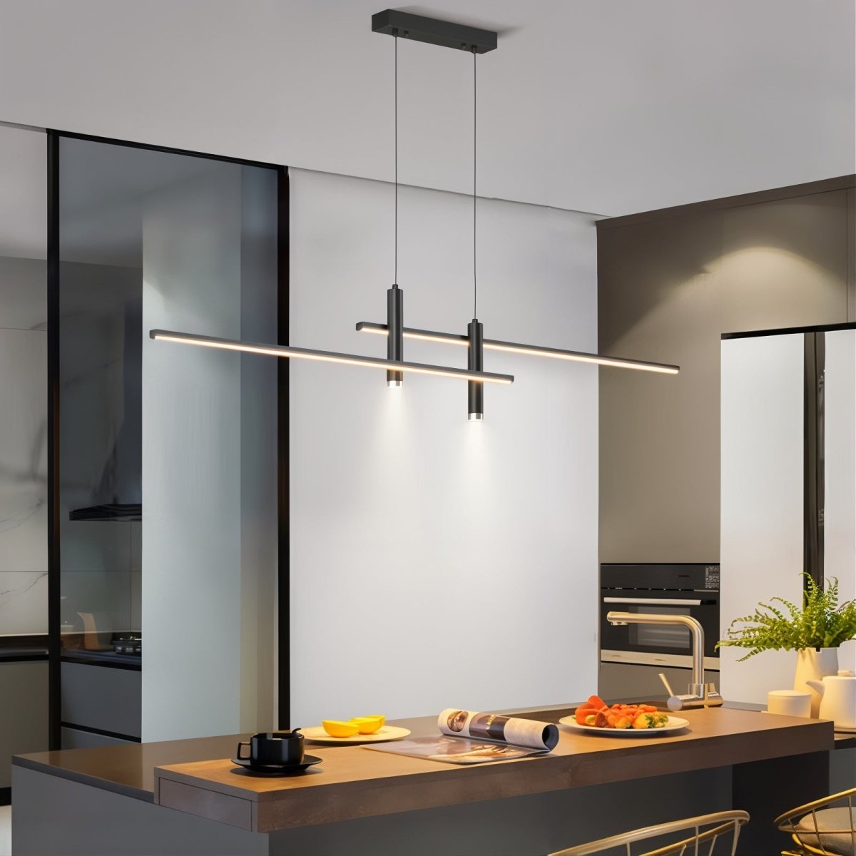 Modern LED Linear Pendant Light Adjustable Aluminum Design - Detailed view