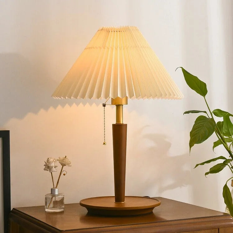 Scandinavian Table Lamp Pleated Shade With Oak Base - Product detail 9