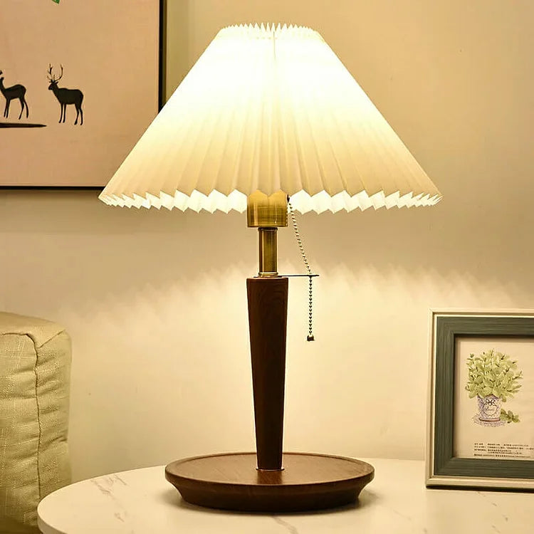 Scandinavian Table Lamp Pleated Shade With Oak Base - Detailed view