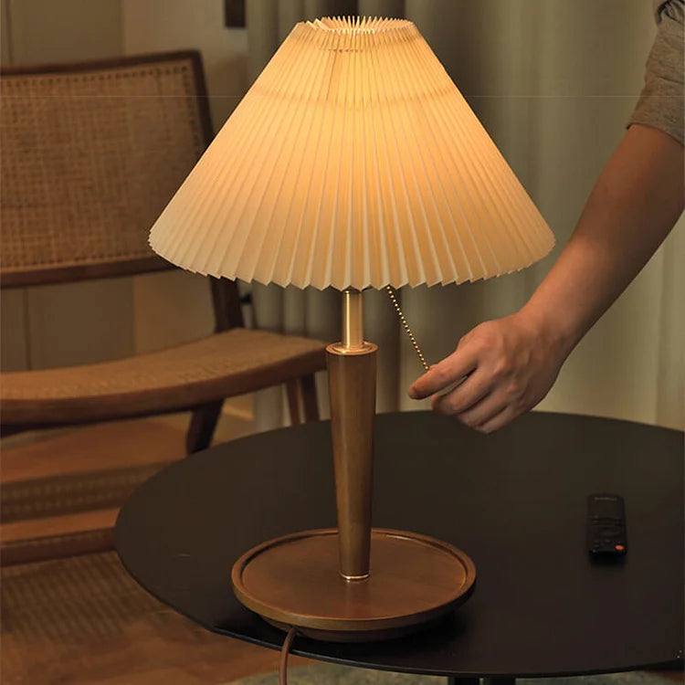 Scandinavian Table Lamp Pleated Shade With Oak Base - Product detail 4
