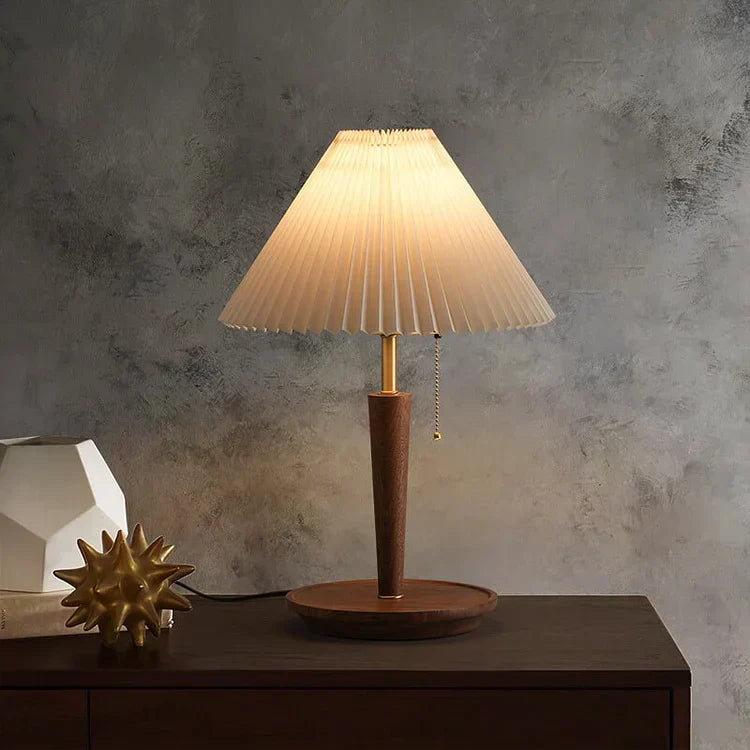 Scandinavian Table Lamp Pleated Shade With Oak Base - Product example