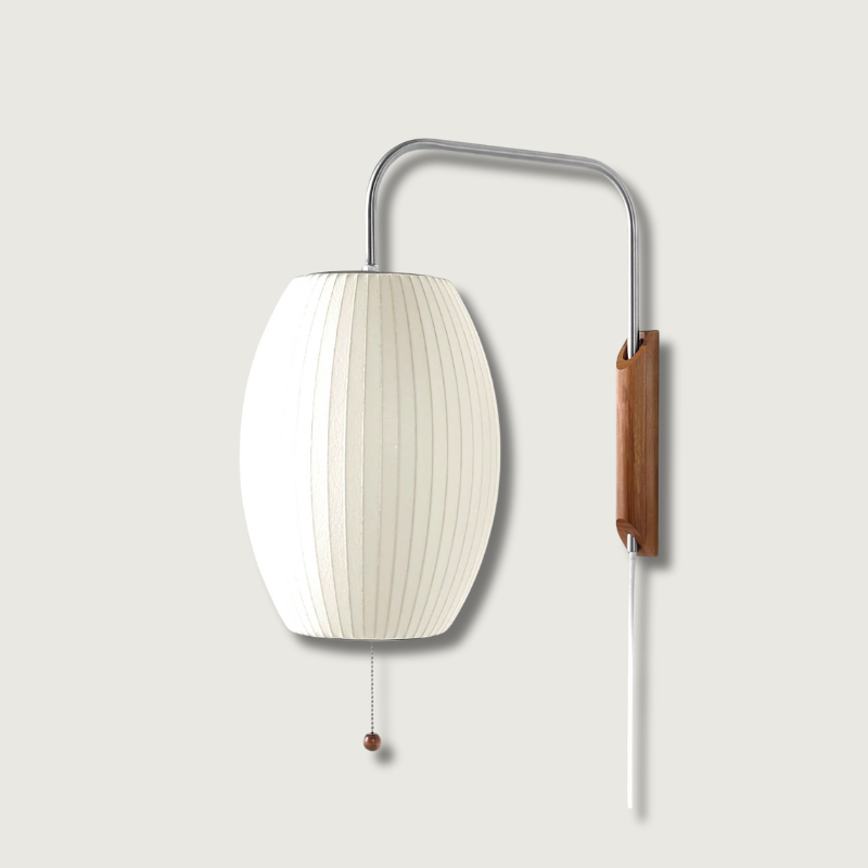 Modern Wall Sconce Rice Paper Shade with Teak Handle - Product showcase