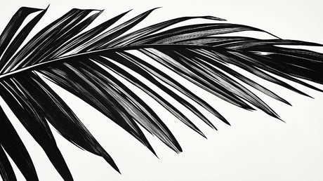 Black and white palm leaf wallpaper design file showing detailed botanical pattern